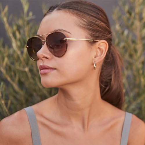 DIFF Lenox Gold + Brown Gradient, Designer Oversized Aviator Sunglasses for Women UV400 Protection - Image 4