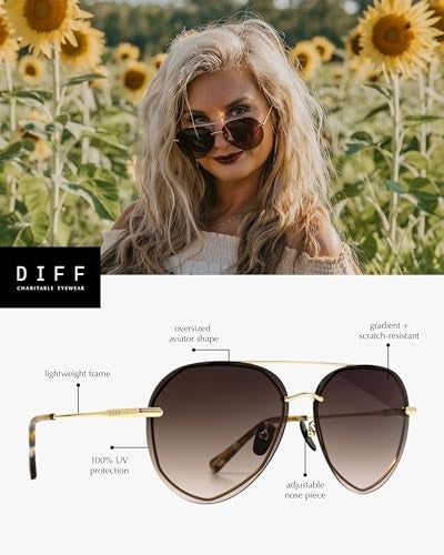 DIFF Lenox Gold + Brown Gradient, Designer Oversized Aviator Sunglasses for Women UV400 Protection - Image 2