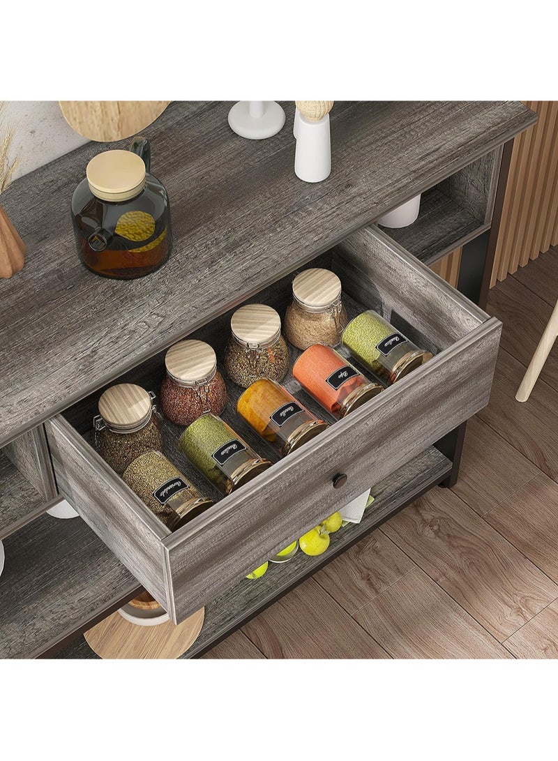 إيه جي دي طاولة وحدة تحكم خشبية مستطيلة عتيقة، مع رفوف وأدراج، ثلاث طبقات تخزين مفتوحة لغرفة النوم والمدخل وطاولة جانبية للأريكة والسرير لون رمادي - Image 3