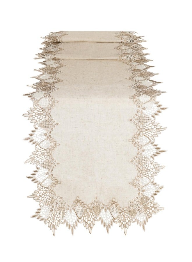 Phantomon Neutral Linen Table Runner 72 Inches Beige Embroidered Runner Lace Centerpiece for Dresser Tops, Dining Tables, Coffe Table and Home Decorations for Farmerhouse (Beige, 16 X 72 Inch) - Image 1