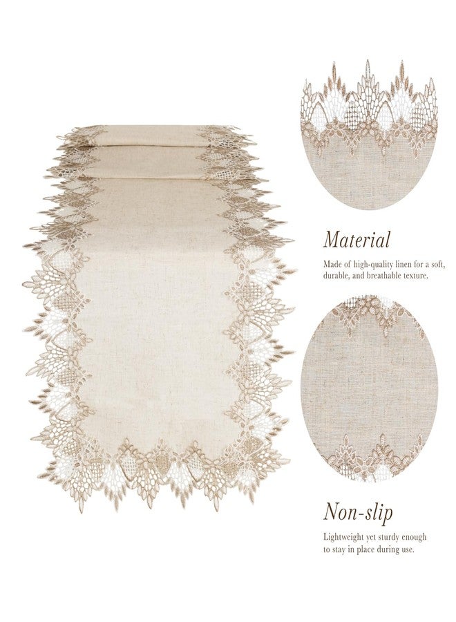 Phantomon Neutral Linen Table Runner 72 Inches Beige Embroidered Runner Lace Centerpiece for Dresser Tops, Dining Tables, Coffe Table and Home Decorations for Farmerhouse (Beige, 16 X 72 Inch) - Image 5