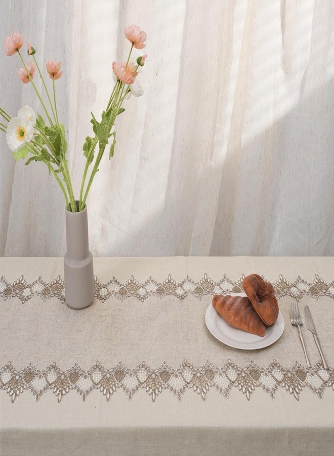 Phantomon Neutral Linen Table Runner 72 Inches Beige Embroidered Runner Lace Centerpiece for Dresser Tops, Dining Tables, Coffe Table and Home Decorations for Farmerhouse (Beige, 16 X 72 Inch) - Image 4