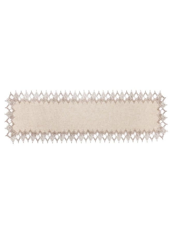 Phantomon Neutral Linen Table Runner 72 Inches Beige Embroidered Runner Lace Centerpiece for Dresser Tops, Dining Tables, Coffe Table and Home Decorations for Farmerhouse (Beige, 16 X 72 Inch) - Image 2