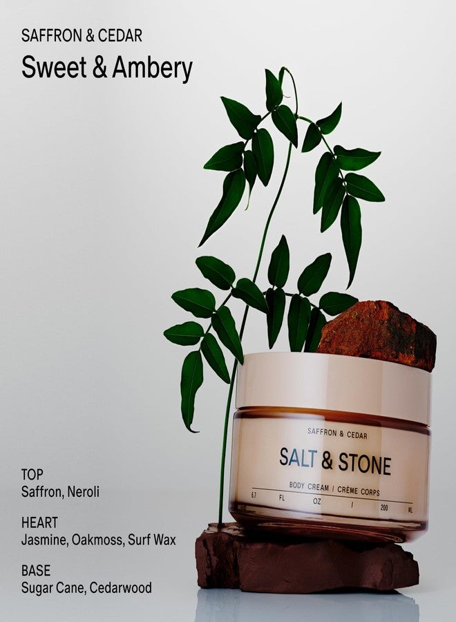 Salt & Stone Body Cream - Saffron & Cedar | Hydrating Formula with Seaweed Extracts, Spirulina & Squalane | Deep Hydration, Skin Barrier Support & Healthy Glow | for all Skin Types (6.7 fl oz) - Image 3