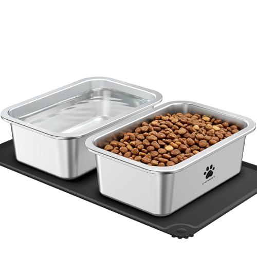 URPOWER 2 Pack 1.25 Gallon Large Dog Water Bowl, Thickened Stainless Steel Dog Water & Food Bowls with Non-Slip Mat, Spill-Proof Metal Pet Bowl Set for Medium, Large, X-Large Dogs, Indoor/Outdoor Use - Image 1