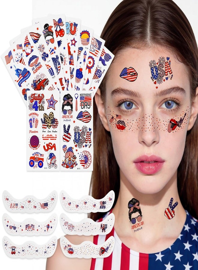Mexlyca 4th of July Temporary Tattoos, 100+ Pcs Patriotic Temporary Stickers, American Flag Red White Blue Decor for Independence Day Memorial Day Patriotic Party Supplies, Fourth of July Accessories, 250th - Image 1