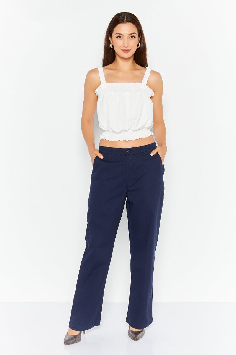 Esprit x Rest and Recreation Women Regular Fit Plain Chino Pants, Navy - Image 2