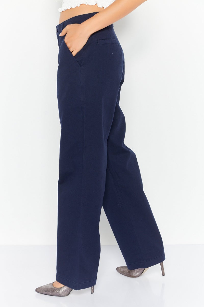 Esprit x Rest and Recreation Women Regular Fit Plain Chino Pants, Navy - Image 3