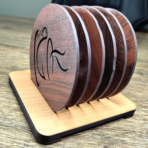 WallDaddy Coaster Set of 6 for Dining Table MDF Coaster Set Wooden Coaster for Office Table | Coaster Set for Restaurant | Tea & Coffee Pattern Coaster Set with Stand - Image 5