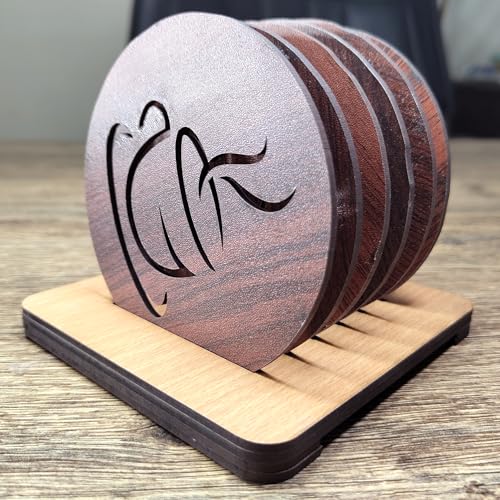 WallDaddy Coaster Set of 6 for Dining Table MDF Coaster Set Wooden Coaster for Office Table | Coaster Set for Restaurant | Tea & Coffee Pattern Coaster Set with Stand - Image 1