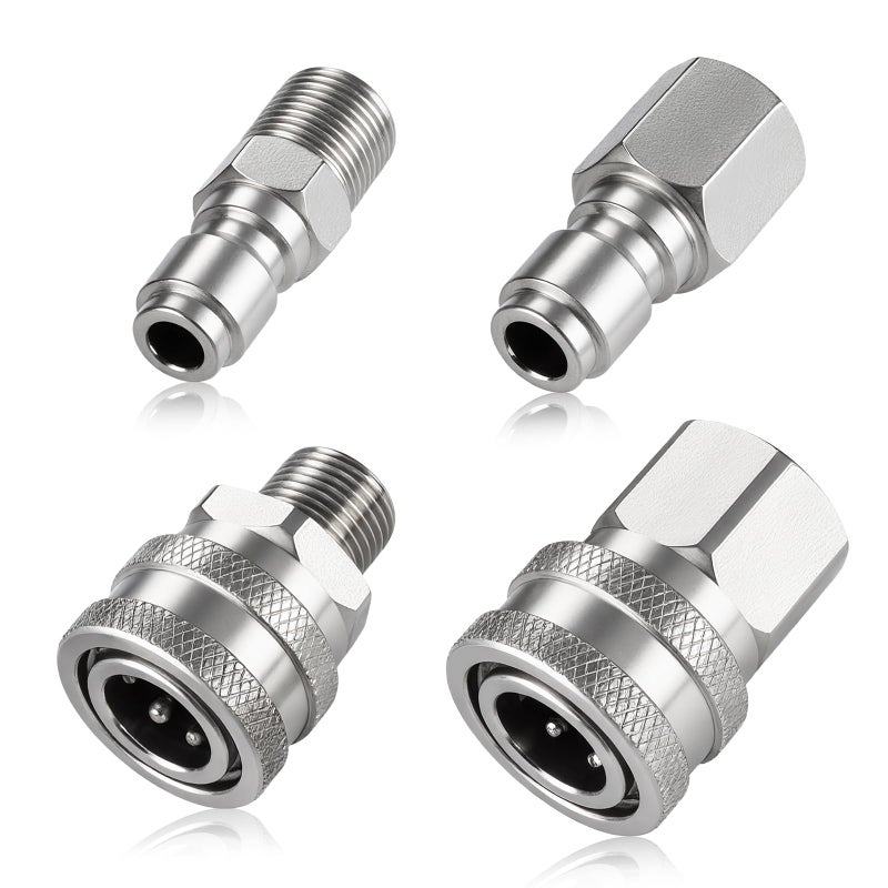 Ciunura 4 PCS Pressure Washer Coupler Quick Connect Fittingsï¼Œ3/8 in NPT Female and Male Thread (Premium Pressure Washer Hose Adapter Set), Stainless Steel Hose Connector, 2 Set - Image 1
