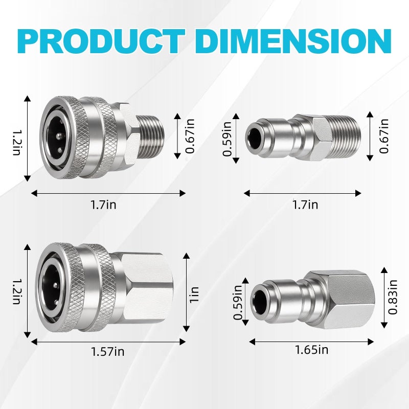 Ciunura 4 PCS Pressure Washer Coupler Quick Connect Fittingsï¼Œ3/8 in NPT Female and Male Thread (Premium Pressure Washer Hose Adapter Set), Stainless Steel Hose Connector, 2 Set - Image 5