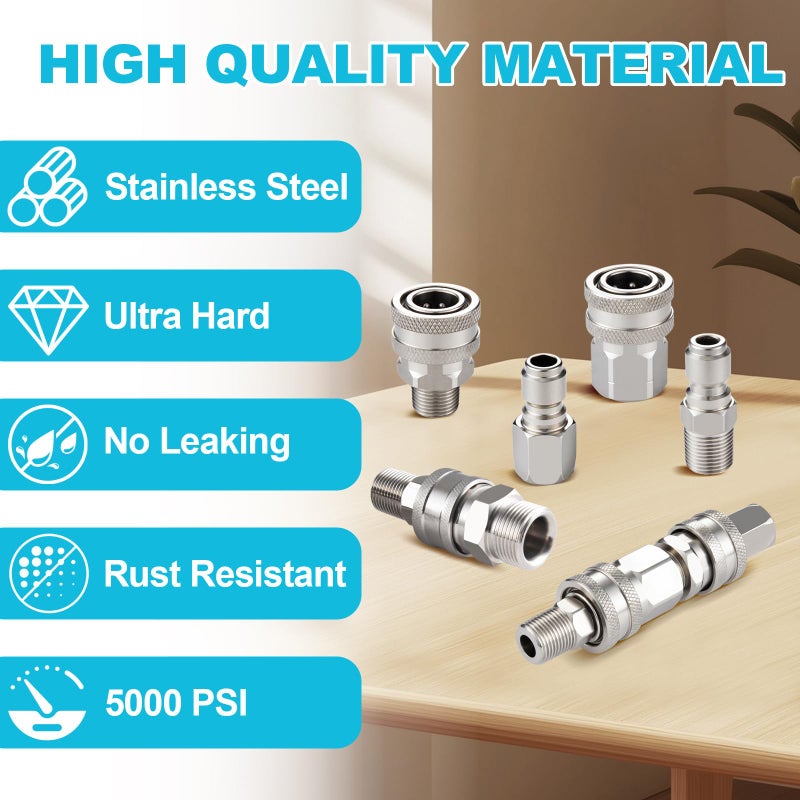 Ciunura 4 PCS Pressure Washer Coupler Quick Connect Fittingsï¼Œ3/8 in NPT Female and Male Thread (Premium Pressure Washer Hose Adapter Set), Stainless Steel Hose Connector, 2 Set - Image 4