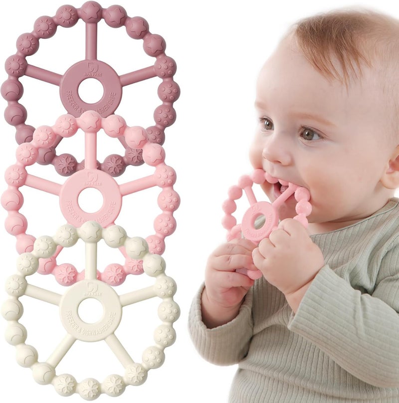KIDSZONE Silicone Ring Teether for Babies BPA Free Food Grade Easy to Grasp Freezer Dishwasher Safe Teething Relief for Boys Girls 0 6 to 12 Months Assorted color - Image 1