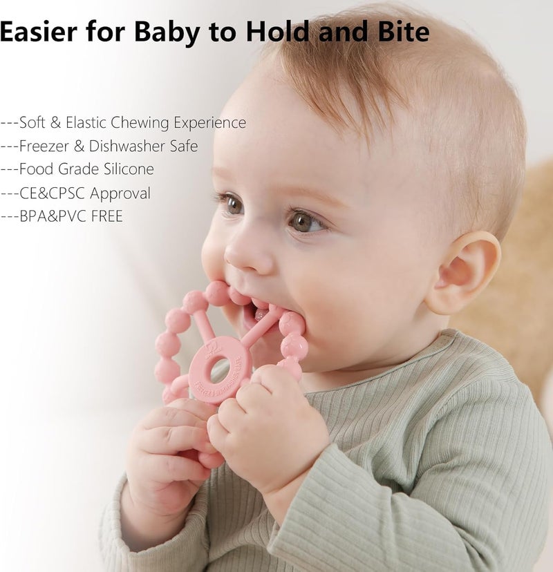 KIDSZONE Silicone Ring Teether for Babies BPA Free Food Grade Easy to Grasp Freezer Dishwasher Safe Teething Relief for Boys Girls 0 6 to 12 Months Assorted color - Image 3