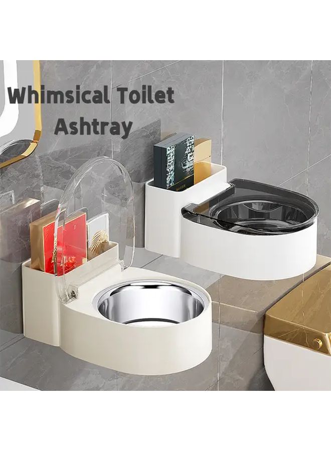Milk White Toilet Ashtray With Lid And Lighter Holder Space Saving Bathroom Storage Shelf - Image 1