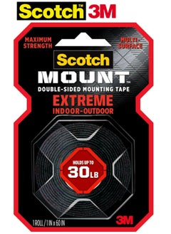 سكوتش شريط تثبيت مزدوج الجوانب 3M Scotch-Mount™ Extreme 414H - عالي التحمل، 1 بوصة × 60 بوصة (2.5 سم × 1.52 متر)، شريط إسفنجي أكريليك أسود - يحمل 30 رطلاً/13.6 كجم - داخلي/خارجي، مقاوم للطقس، لا حاجة لأي أدوات  - Image 1