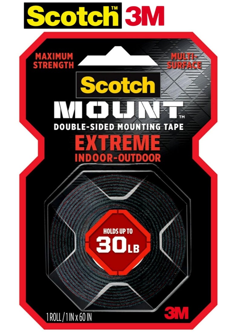 Scotch  3M Scotch-Mount™ Extreme Double-Sided Mounting Tape 414H – Heavy Duty, 1 in x 60 in (2.5 cm x 1.52 m), Black Acrylic Foam Tape – Holds 30 lbs/13.6 kg – Indoor/Outdoor, Weather Resistant, No Tools Needed  - Image 1