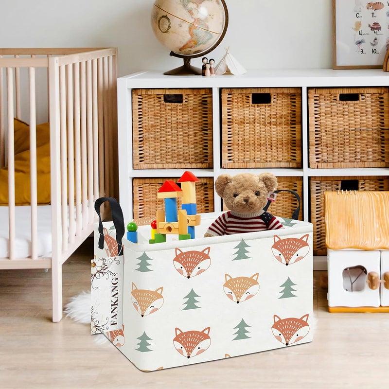 FANKANG Storage Bins, Nursery Hamper Canvas Laundry Basket Foldable with Waterproof PE Coating Large Storage Baskets for Kids Boys and Girls, Office, Bedroom, Clothes,Toys(Rec-Fox ） - Image 5