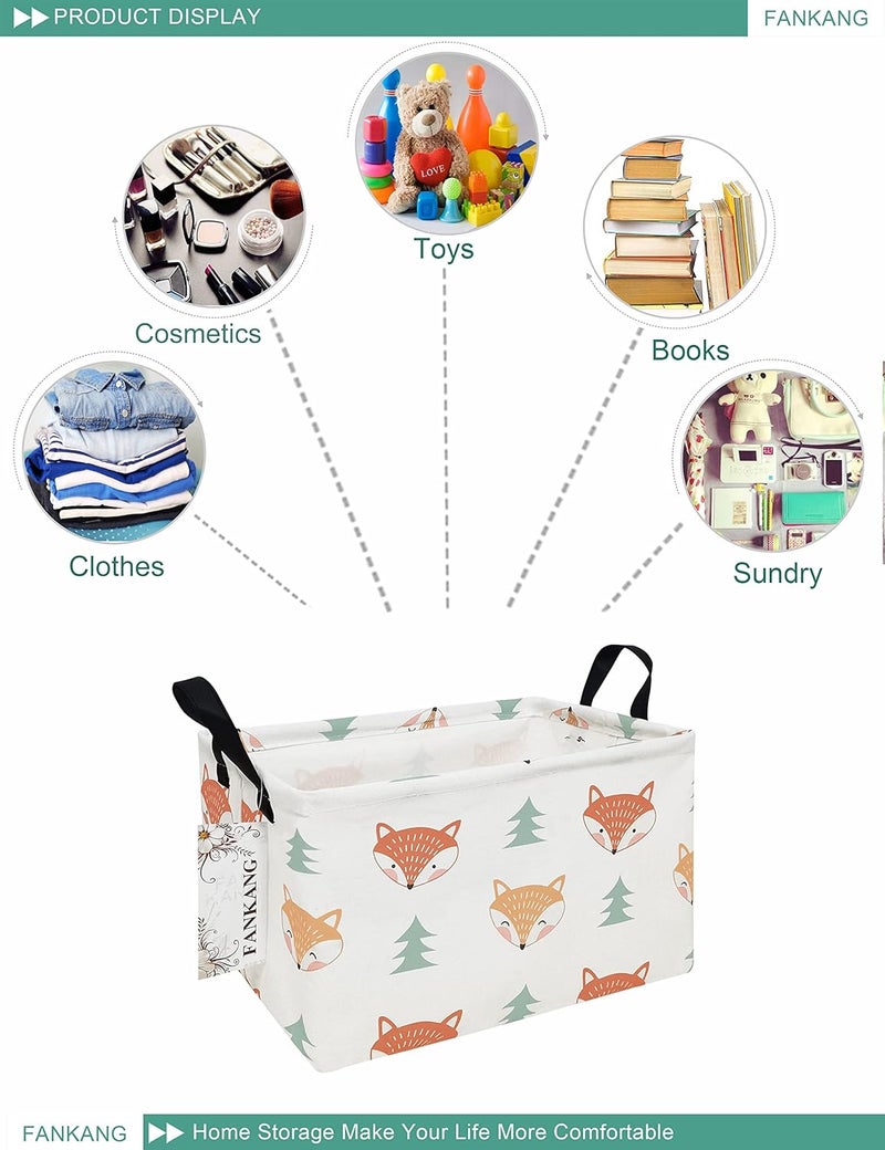 FANKANG Storage Bins, Nursery Hamper Canvas Laundry Basket Foldable with Waterproof PE Coating Large Storage Baskets for Kids Boys and Girls, Office, Bedroom, Clothes,Toys(Rec-Fox ） - Image 3
