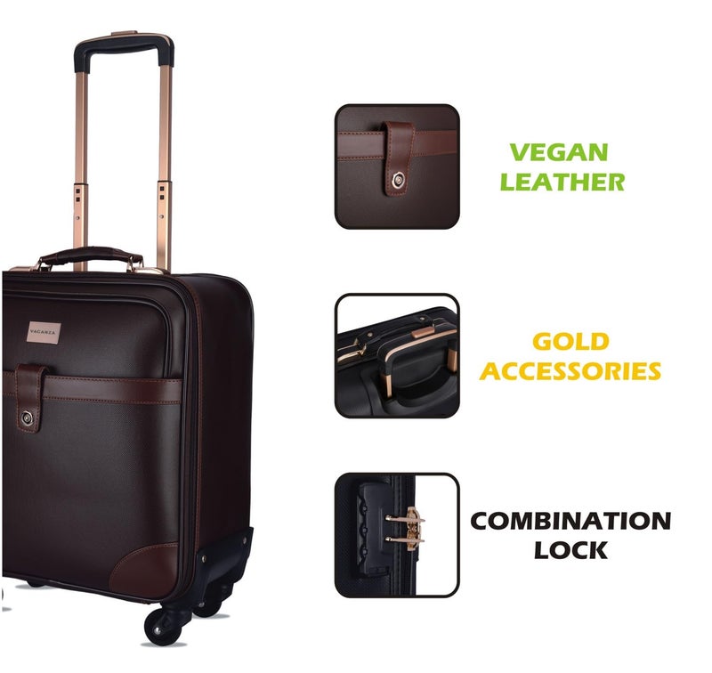 3G VACANZA Small Cabin Luggage (18 inch) 4 Wheels Vegan Leather Trolley Bag/Laptop Roller Case Unisex - Brown - Image 5