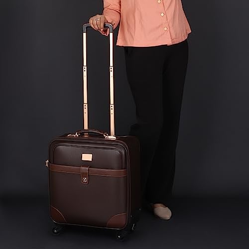 3G VACANZA Small Cabin Luggage (18 inch) 4 Wheels Vegan Leather Trolley Bag/Laptop Roller Case Unisex - Brown - Image 4