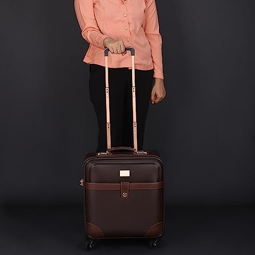 3G VACANZA Small Cabin Luggage (18 inch) 4 Wheels Vegan Leather Trolley Bag/Laptop Roller Case Unisex - Brown - Image 3