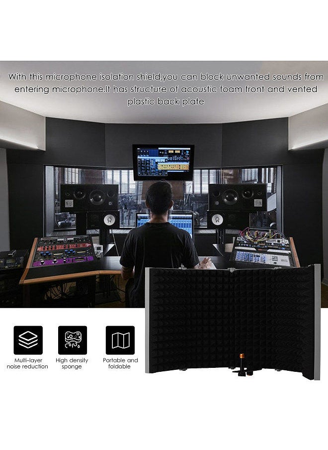 Generic - 5-door Professional Studio Recording Microphone Isolation Shield Folding Pop Filter Microphone Wind Screen with High Density EVA Foam Sound Absorbing Recording Equipment - Image 1