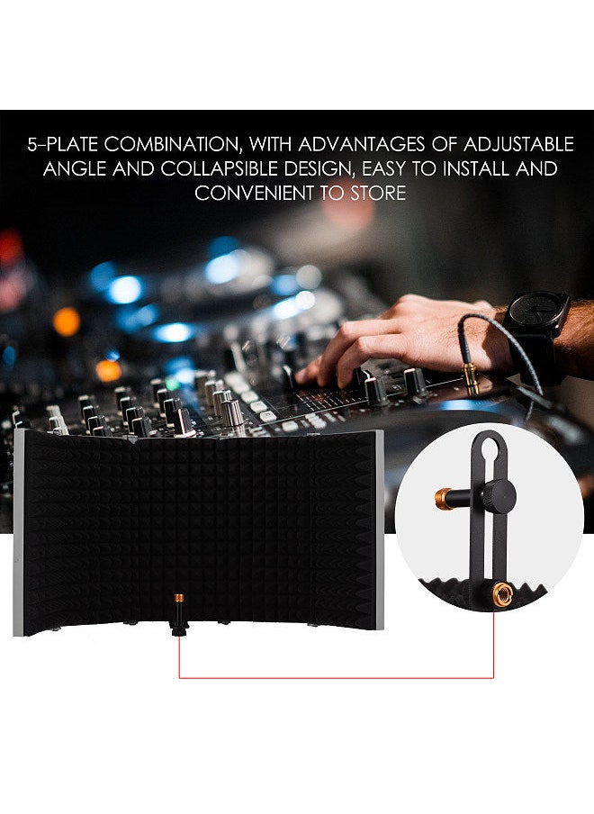 Generic - 5-door Professional Studio Recording Microphone Isolation Shield Folding Pop Filter Microphone Wind Screen with High Density EVA Foam Sound Absorbing Recording Equipment - Image 1