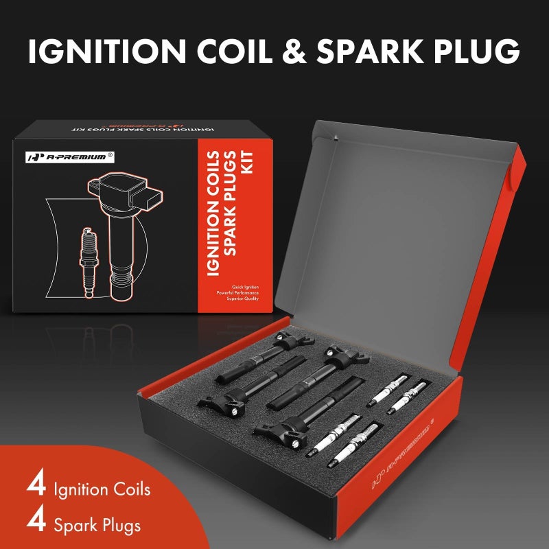 A-Premium Set of 4 Ignition Coil Pack (2-pin) and Iridium Spark Plugs Compatible with Hyundai Elantra 2012-2016 1.8L 4 Cyl, Tucson 2014-2020 2.0L 4 Cyl & Kia Soul 2012-2019 2.0L 4 Cyl - Image 3