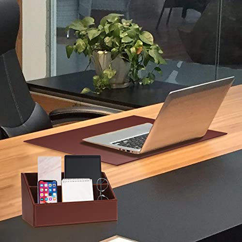 RHCSZ 6 Piece Office Supplies/Desk Organizer Set with Desktop Leather Writing Pad,File Paper Tray,Magazine folder Holder, Pen Cup,Sticky Note Holder,Letter Mail Sorter,Workspace Decor for Women Men Brown - Image 4