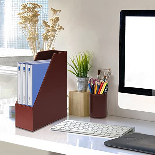 RHCSZ 6 Piece Office Supplies/Desk Organizer Set with Desktop Leather Writing Pad,File Paper Tray,Magazine folder Holder, Pen Cup,Sticky Note Holder,Letter Mail Sorter,Workspace Decor for Women Men Brown - Image 5