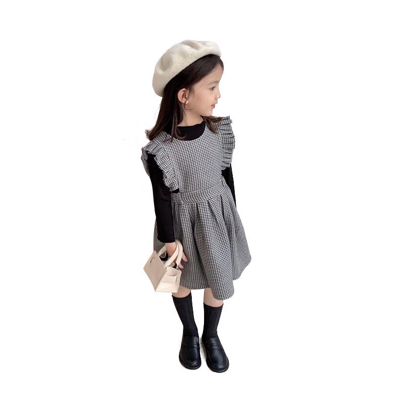 2023 Spring Autumn Princess Dress Girls Plaid Vest Skirt Houndstooth Tank Dress 