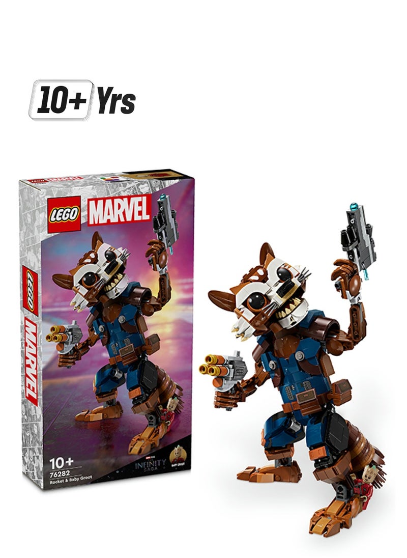 LEGO - 76282 مارفل روكيت وبيبي غروت، لعبة قابلة للبناء من استوديوهات مارفل لفرقة الحراس من المجرة للأطفال، هدية للعب الدور متحركة للأولاد والبنات من عمر 10 سنوات فما فوق (566 قطعة) - Image 1