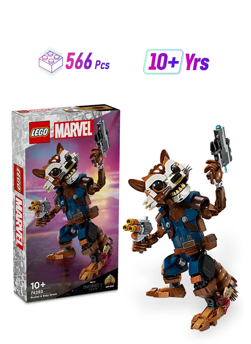LEGO Marvel Rocket & Baby Groot, Guardians of the Galaxy Buildable Toy, Raccoon Action Figure for Kids, Boys and Girls, Posable Super-Hero Gifts 76282 (566 pieces)