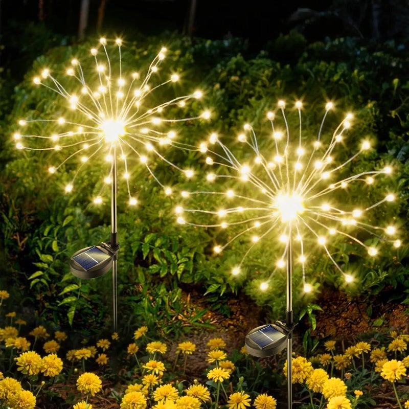 Anordsem Solar Garden Lights Outdoor Bendable Copper Wire with 120 LED Firework Beads Warm Waterproof DIY Fairy Decorations for Yard Patio Path Gifts for Women Mom Homeowners