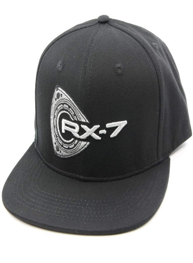 روتاري13بي1 قبعة بيسبول RX-7 - قبعة سوداء بحافة مسطحة - شعارات Rotor وRX7 مطرزة باللون الفضي - Image 5