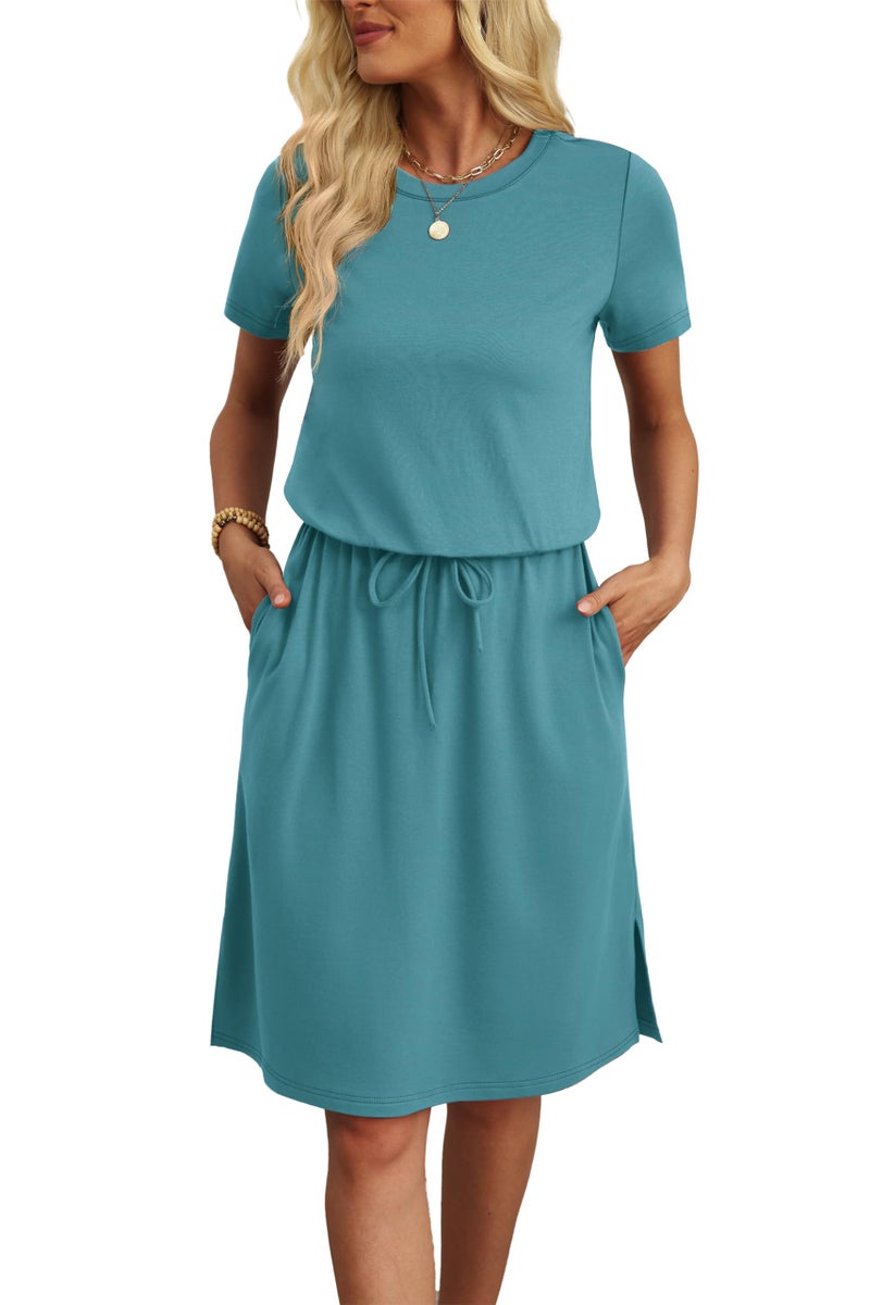 OFEEFAN Sundresses for Women 2026 Loose Fit Dresses Tie Waist with Pocket Spring Fashion Cloting Summer Beach Vacation Airport Luxury Outfits Blue L - Image 4