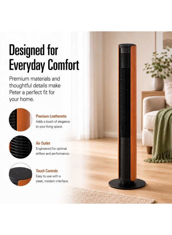 StadlerForm Stadler Form Swiss Design Tower Fan Peter with Remote Control and Easy Touch Panel Swing Mode with 3 Speed Levels Timer and Swivel Function Slim Design Leather 2 Years Warranty plus Local Support - Image 3