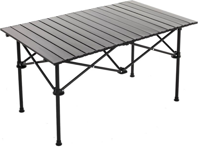 Inditradition Multipurpose Folding Utility Table | Ideal for Indoor & Outdoor Picnic | Aluminium Stackable Top & Frame (37x22x20 Inches, Black, Large Size) - Image 1