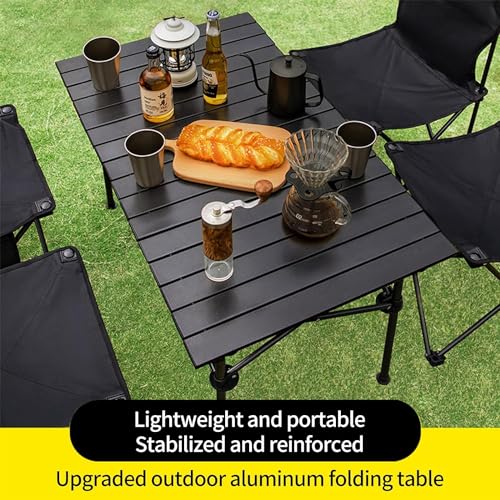 Inditradition Multipurpose Folding Utility Table | Ideal for Indoor & Outdoor Picnic | Aluminium Stackable Top & Frame (37x22x20 Inches, Black, Large Size) - Image 4