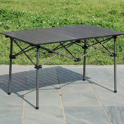 Inditradition Multipurpose Folding Utility Table | Ideal for Indoor & Outdoor Picnic | Aluminium Stackable Top & Frame (37x22x20 Inches, Black, Large Size) - Image 3