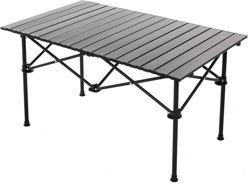 Inditradition Multipurpose Folding Utility Table | Ideal for Indoor & Outdoor Picnic | Aluminium Stackable Top & Frame (37x22x20 Inches, Black, Large Size) - Image 2