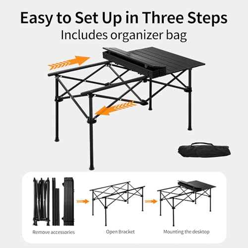 Inditradition Multipurpose Folding Utility Table | Ideal for Indoor & Outdoor Picnic | Aluminium Stackable Top & Frame (37x22x20 Inches, Black, Large Size) - Image 5