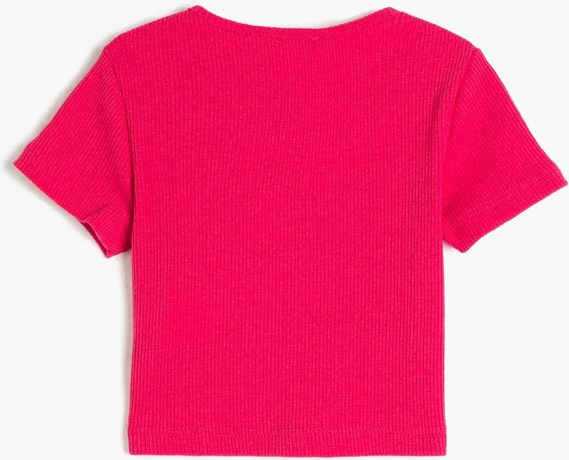 كوتون Crop T-Shirt Short Sleeve Printed Crew Neck Ribbed