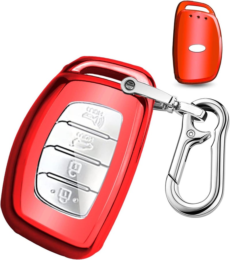QBUC Red Key Fob Cover for Hyundai Elantra, Ioniq, Sonata, Tucson - Soft TPU 360 Degree Protector with Keychain - Image 1
