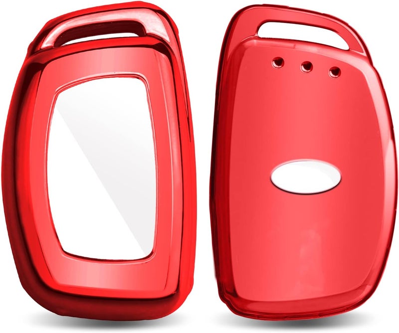 QBUC Red Key Fob Cover for Hyundai Elantra, Ioniq, Sonata, Tucson - Soft TPU 360 Degree Protector with Keychain - Image 3