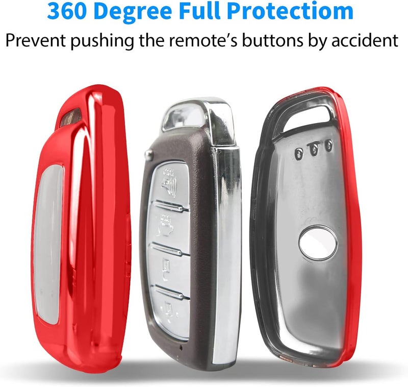 QBUC Red Key Fob Cover for Hyundai Elantra, Ioniq, Sonata, Tucson - Soft TPU 360 Degree Protector with Keychain - Image 5
