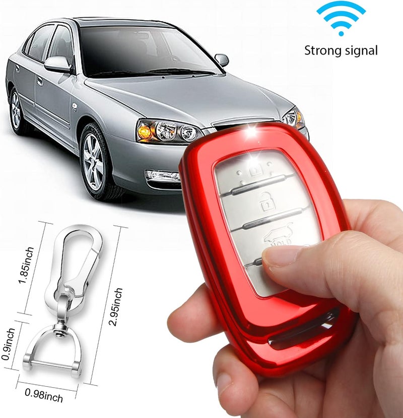 QBUC Red Key Fob Cover for Hyundai Elantra, Ioniq, Sonata, Tucson - Soft TPU 360 Degree Protector with Keychain - Image 4