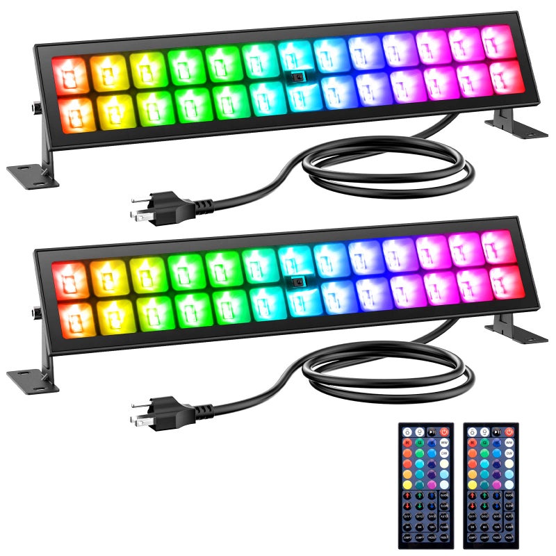Onforu أضواء المسرح Onforu حزمة 2 48 واط LED ضوء غسالة جدارية، IP66 مقاوم للماء في الهواء الطلق شريط ضوء RGB مع توقيت، أضواء غسيل بألوان DIY مع جهاز تحكم عن بعد 44 مفتاح لحفلات الزفاف في الحدائق - Image 1